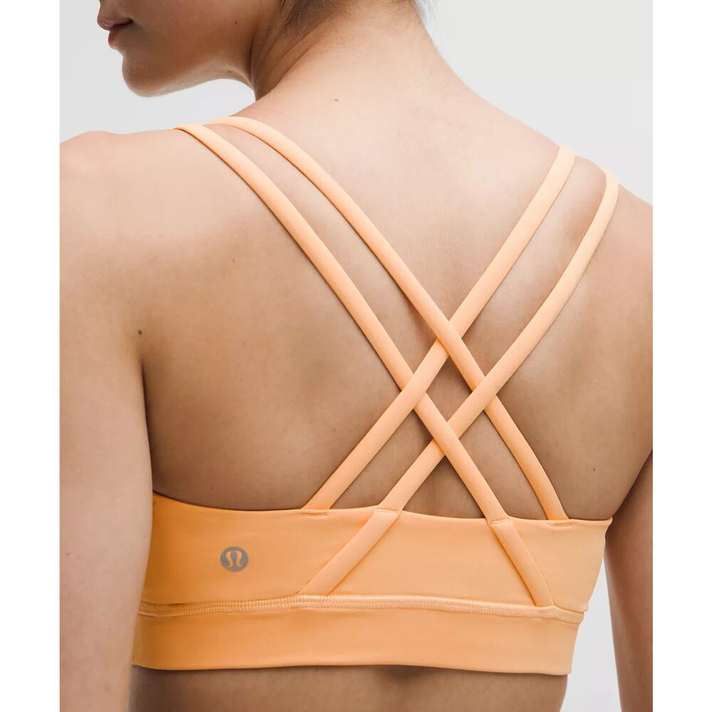 Lululemon Sports Bra Womens 8 Orange Strappy Energy Bra Light Support Yoga Gym